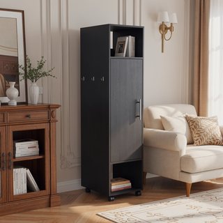 Sunvega 63 Inch Tall Wardrobe Cabinet with Mirror and Three Shelves for Bedroom Storage