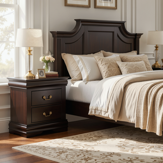 Sunvega Black Solid Wood Nightstand with Two Drawers and Nickel Handles