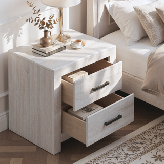 Sunvega Coastal White 2-Drawer Nightstand with Matte Bronze Handles for Bedroom