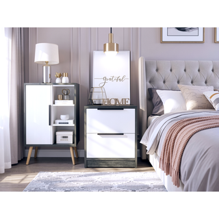 Sunvega 18 Inch High Modern Nightstand with Two Drawers and Metal Hardware