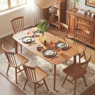 Sunvega Solid Wood Dining Table with Rustic Wood-Effect Top for Family Meals