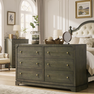 Sunvega Sundance Dark Cocoa 6-Drawer Dresser Cabinet with Transitional Design and Brass Knobs