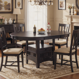 Sunvega Espresso Oval Extension Leaf Dining Table with Modern Curved Edges