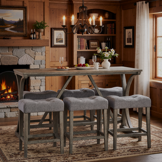 Sunvega 59 Inch Bar Table Set with Power Outlet and 3 Upholstered Stools for Living Room