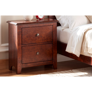 Sunvega Modern Style Cherry Color Wooden 2-Drawers Bedside Table with Round Knob Handle