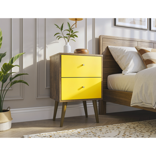 Sunvega Modern White and Brown Nightstand with 2 Drawers for Bedroom