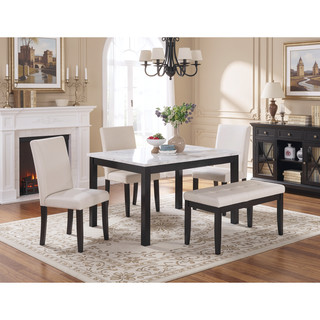 Sunvega 5 Piece Dining Set with Upholstered Chairs Bench and Faux Marble Tabletop