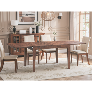 Sunvega Walnut Finish Rectangular Dining Table with Extension Leaf for 8