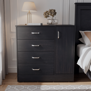 Sunvega Modern Black Wengue Dresser with 1 Door 4 Drawers and 2 Shelves