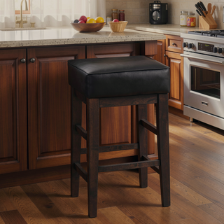 Sunvega Set of Two Black Faux Leather Counter Height Stools with Solid Wood Frame