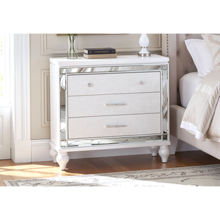 Sunvega Mirror Accented Modern Style Nightstand with Three Spacious Drawers in Silver