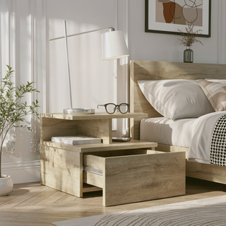 Sunvega Floating Nightstand with Large Drawer and Multiple Shelves for Storage or Decor