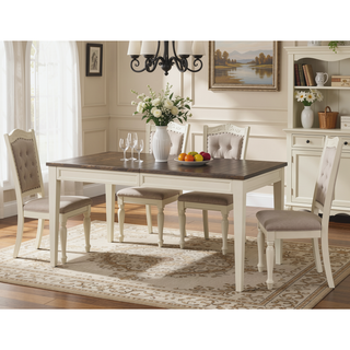 Sunvega Dark Oak & White Modern Farmhouse Horizontal Planked Hardwood Table