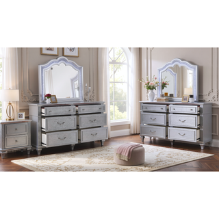 Sunvega Mystic Contemporary Style 6-Drawer Dresser with Crystal Handles in Light Gray