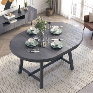 Sunvega Retro Round Extendable Dining Table for Dining Room with Flip Leaves