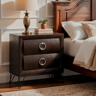 Sunvega Contemporary Dark Merlot Finish Nightstand with Two Curved Drawers