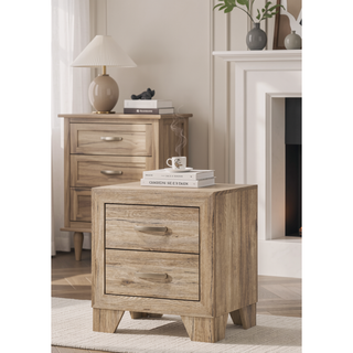 Sunvega Natural Finish Nightstand with Two Spacious Drawers and Tapered Legs