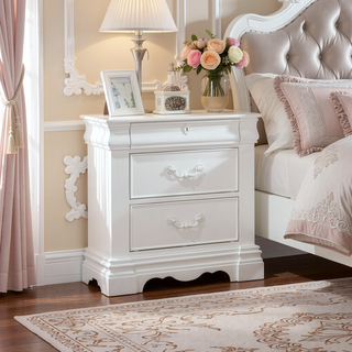 Sunvega Estrella White Finish Pine Wood Nightstand with 3 Drawers