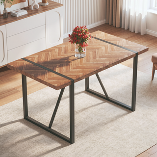 Sunvega Modern Simple Rectangular MDF Dining Table with Black Metal Legs for 4-6 People