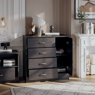 Sunvega Modern Black Dresser with Four Drawers and One Cabinet Door for Bedroom Storage