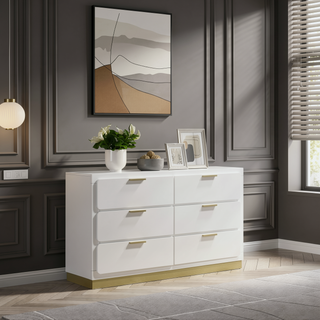 Sunvega Modern 6-Drawer Dresser with Linear Handles and Spacious Storage for Bedroom