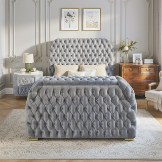 Sunvega Modern Fabric Upholstery Nightstand with Faux Marble Top and Two Storage Drawers
