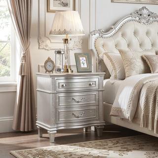 Sunvega Silver Oak Nightstand with Hexagonal Hardware and Turned Tapered Design