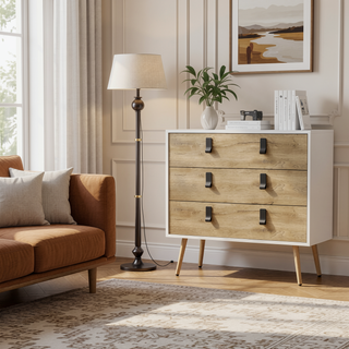 Sunvega Modern Dresser with Three Spacious Drawers and Sleek Metal Handles