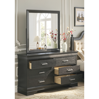 Sunvega Modern 6 Drawer Dresser with Wood Finish and Slat System for Bedroom