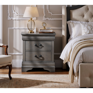 Sunvega Transitional Style Solid Wood Nightstand with Antique Brass Hanging Pulls