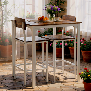 Sunvega Industrial Counter Height Dining Table Set with Stools and Footrests