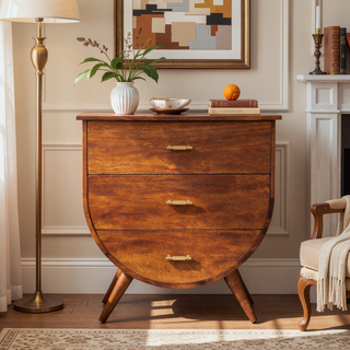 Sunvega Modern Art Handcrafted Solid Mango Wood Bedside Table with Drawers