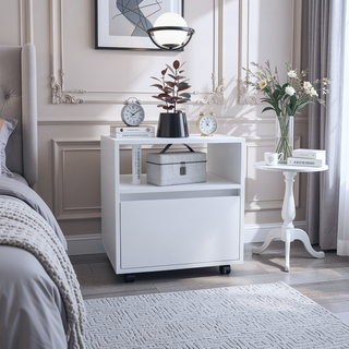 Sunvega White Finish One Drawer Nightstand with Shelf for Bedroom Decor