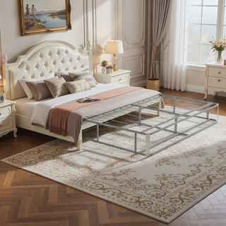 Sunvega Foldable Twin-Size Metal Mattress Bed Base with Removable Linen Cover