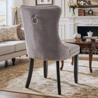 Sunvega High Back Velvet Dining Chairs with Tufted Upholstery and Nailhead Trim