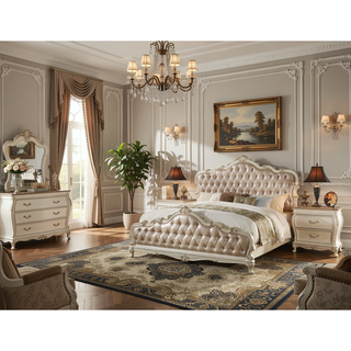 Sunvega Pearl White 2-Drawer Nightstand with Granite Top and Queen Anne Legs
