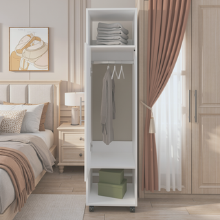 Sunvega White Bedroom Wardrobe with Spacious Shelves and Integrated Mirror