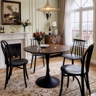 Sunvega Modern Round Dining Table with MDF Top and Sturdy Steel Base for Kitchen