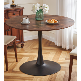 Sunvega 42.1 Inch Round Oak MDF Top Pedestal Dining Table for 4-6 People
