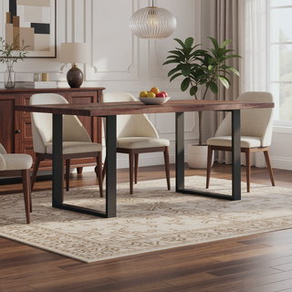 Sunvega Handcrafted Dark Walnut Acacia Wood Dining Table with Metal Legs
