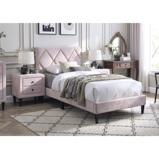 Sunvega Light Pink Velvet Nightstand with 2 Drawers Modern Bedroom Furniture