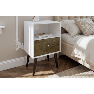 Sunvega Modern Nightstand with Drawer and Cubby for Bedroom or Living Room