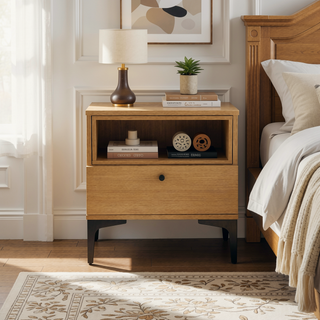 Sunvega Modern Light Oak Nightstand with Drawer and Shelf for Bedroom