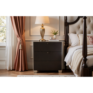 Sunvega Traditional Silver Finish Stainless Deco Panel Nightstand with Hanging Pulls