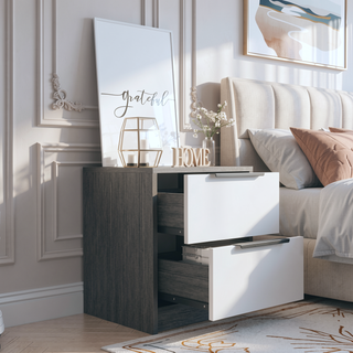 Sunvega 18 Inch High Modern Nightstand with Two Drawers and Metal Hardware