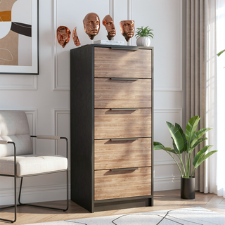 Sunvega Maryland White Pine Finish 5 Drawer Dresser with Metal Handles