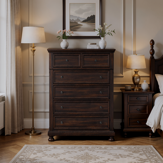 Sunvega Dark Cherry Finish Transitional Design Five Storage Drawer Chest