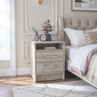 Sunvega Light Gray Nightstand with Two Spacious Drawers and Top Shelf for Bedroom