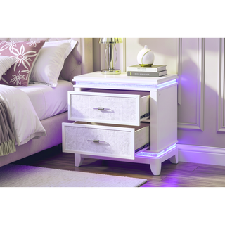 Sunvega Modern 2-Drawer LED Nightstand with Mirror Front for Bedroom Storage