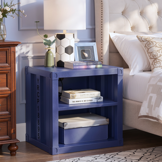 Sunvega Blue Nightstand with Open Shelf for Modern Bedroom Spaces